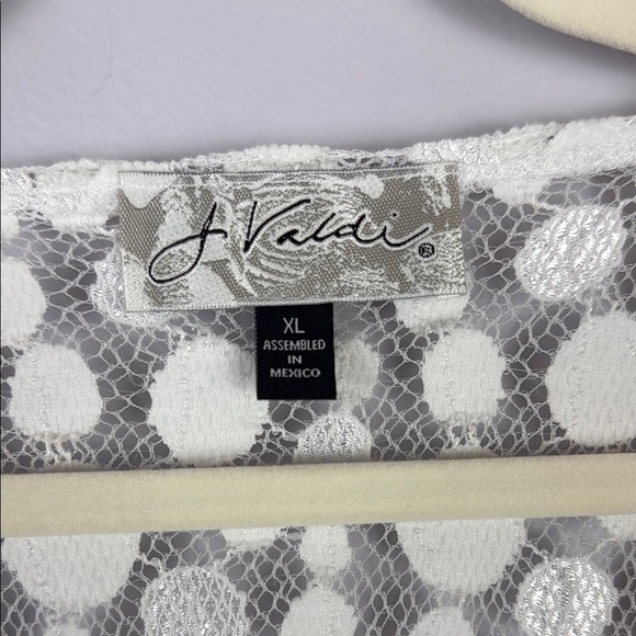 J. Valdi White Polka Dot Lace Long Sleeve Top Size XL - Picture 3 of 11